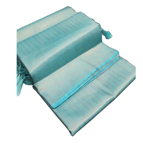 - Sky Blue with Copper Work Soft Silk Saree - image 6 | Saree Palace Germany | Bazaa
