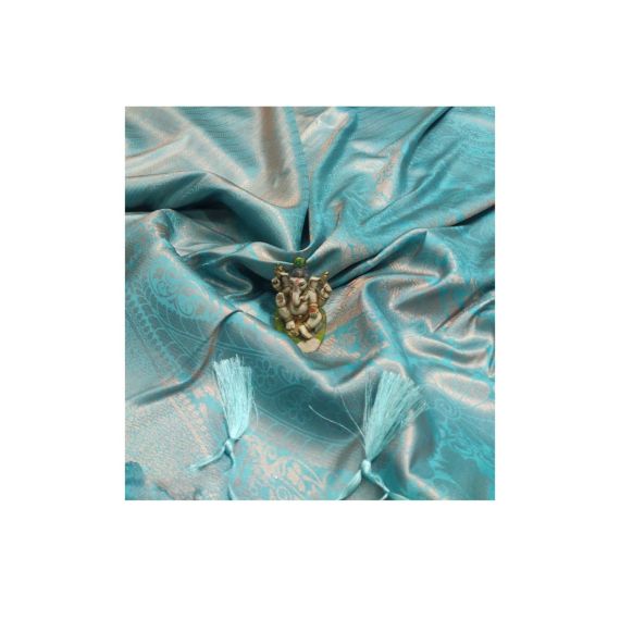 - Sky Blue with Copper Work Soft Silk Saree - image 7 | Saree Palace Germany | Bazaa