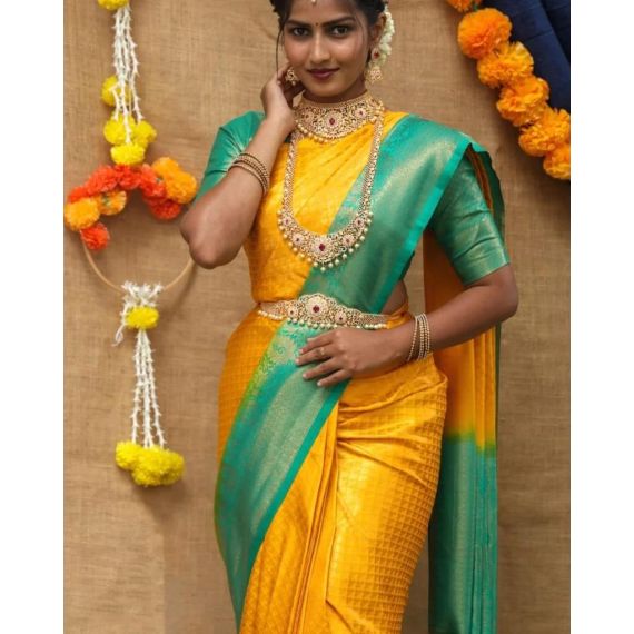 - Yellow green Kubera pattu saree - image 9 | Saree Palace Germany | Bazaa