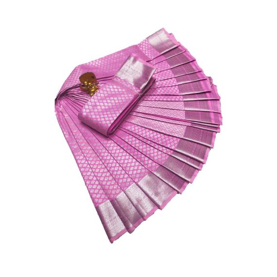 - Baby pink Elite bridal silk saree with silver jari & golden Jari - image 3 | Princess Fashion | Bazaa