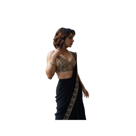 - Black georgette saree with blouse - image 12 | Saree Palace Germany | Bazaa