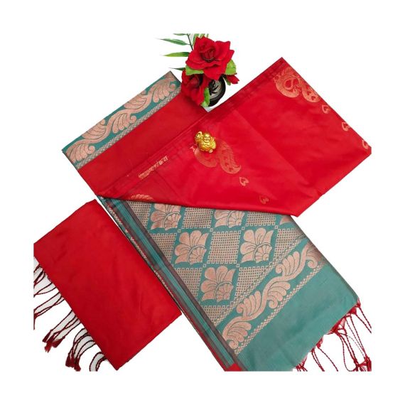 Cherry red Soft silk sarees with very rich butta embossed silk sarees - image 3 | Princess Fashion