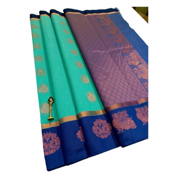 - First quality kottanchi caribbean blue sarees With big dark blue border and contrast pallu &blouse - image 3 | Princess Fashion | Bazaa