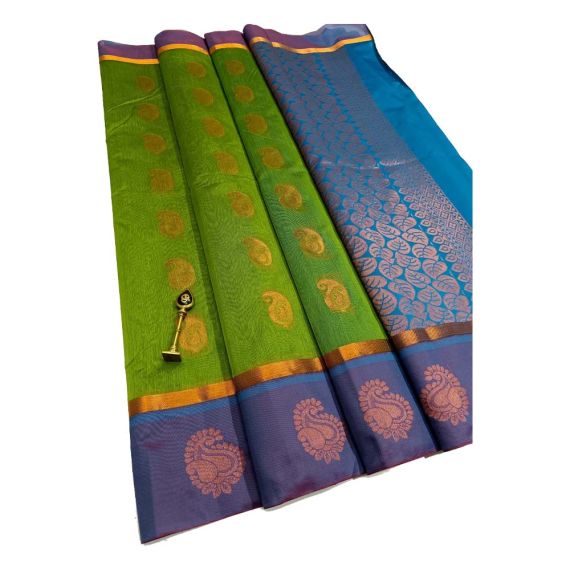 - First quality kottanchi light green saree With big border and contrast pallu &blouse - image 3 | Princess Fashion | Bazaa