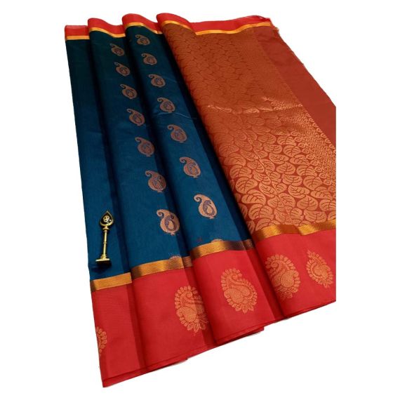 - First quality kottanchi navy blue sarees With big border and contrast pallu &blouse - image 3 | Princess Fashion | Bazaa