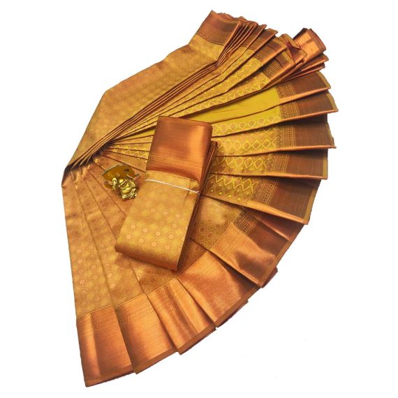- Gold Elite bridal silk saree with silver jari & golden Jari - image 3 | Princess Fashion | Bazaa