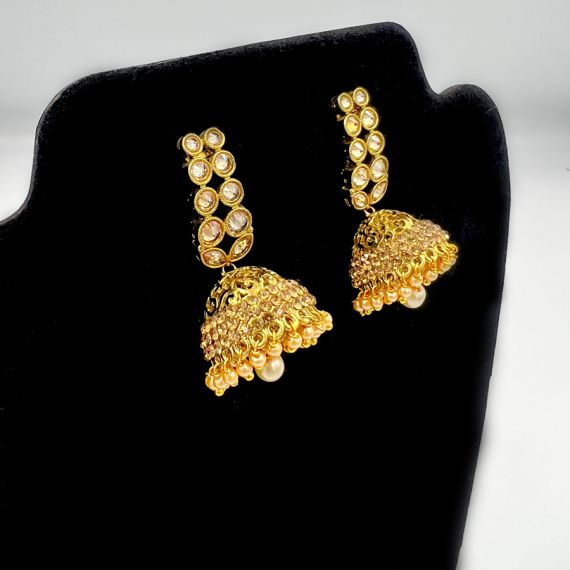 - Gold Plated Polki Kundan Jhumka - image 3 | Vastraany | Bazaa