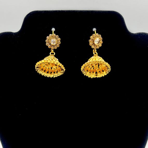 - Gold Plated Polki Kundan Jhumka - image 5 | Vastraany | Bazaa