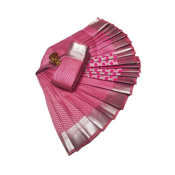 - Light Pink Elite bridal silk saree with silver jari & golden Jari - image 3 | Princess Fashion | Bazaa