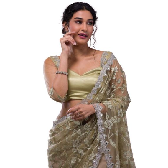 - Pista green stone work net saree - image 11 | Saree Palace Germany | Bazaa