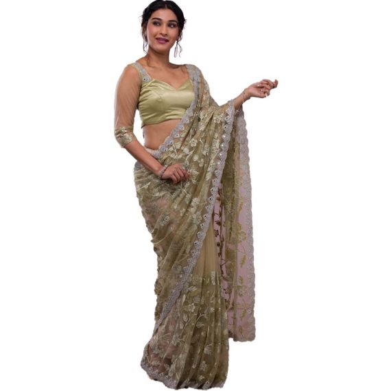 - Pista green stone work net saree - image 12 | Saree Palace Germany | Bazaa