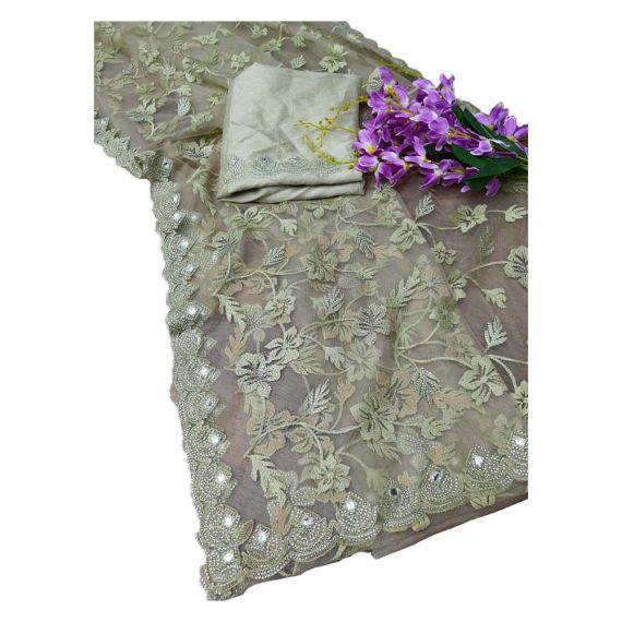 - Pista green stone work net saree - image 13 | Saree Palace Germany | Bazaa