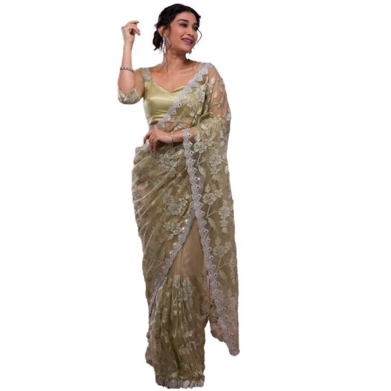 - Pista green stone work net saree - image 9 | Saree Palace Germany | Bazaa