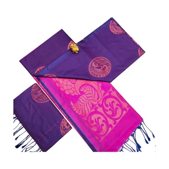 Purple and magenta Soft silk sarees with very rich butta embossed silk sarees - image 3 | Princess Fashion