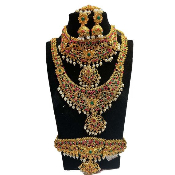 Stone Necklace Haram Stone Jewellery Bridal Combo Set - image 3 | Saree Palace Germany