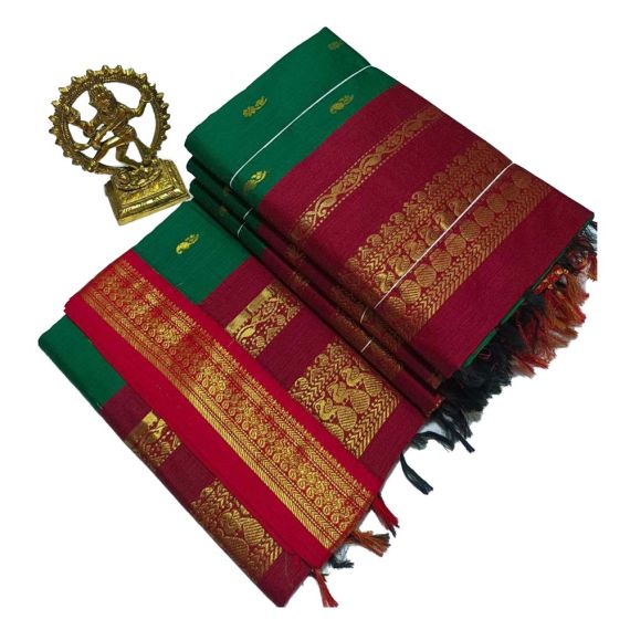 - Dark green cotton saree with red boarder - image 3 | Saree Palace Germany | Bazaa