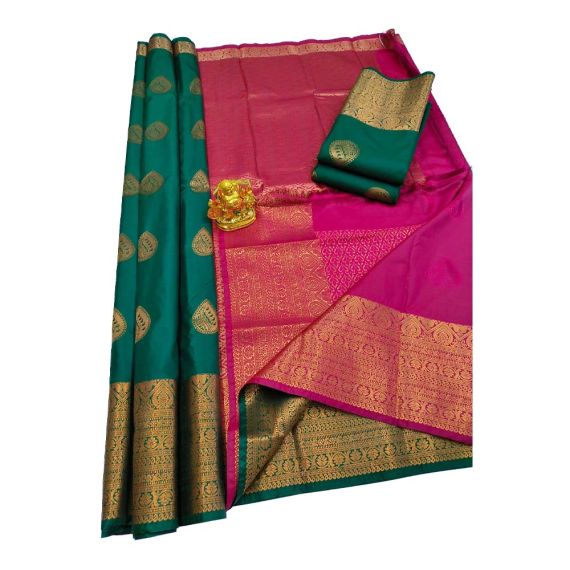 - Green Banaras silk saree - image 3 | Saree Palace Germany | Bazaa