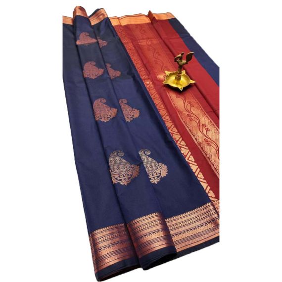 - Ink blue pure kanchipuram saree - image 3 | Saree Palace Germany | Bazaa
