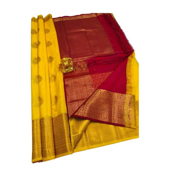 - Mango yellow Banaras silk saree - image 3 | Saree Palace Germany | Bazaa