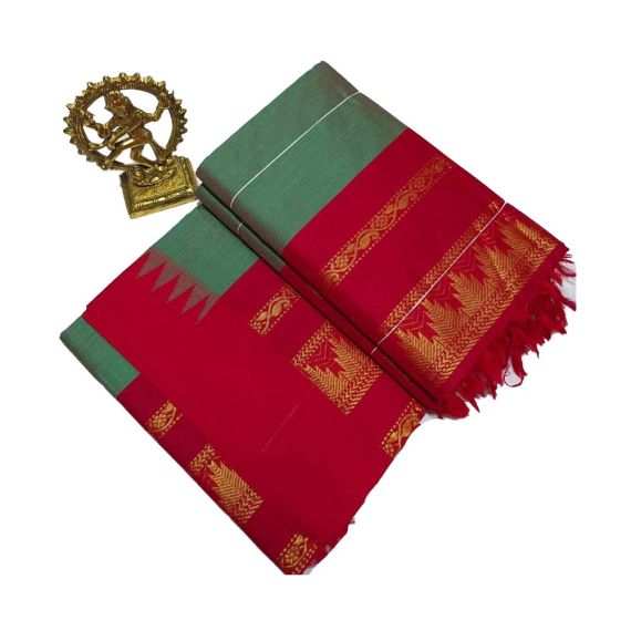 Mist green cotton saree with red boarder - image 3 | Saree Palace Germany