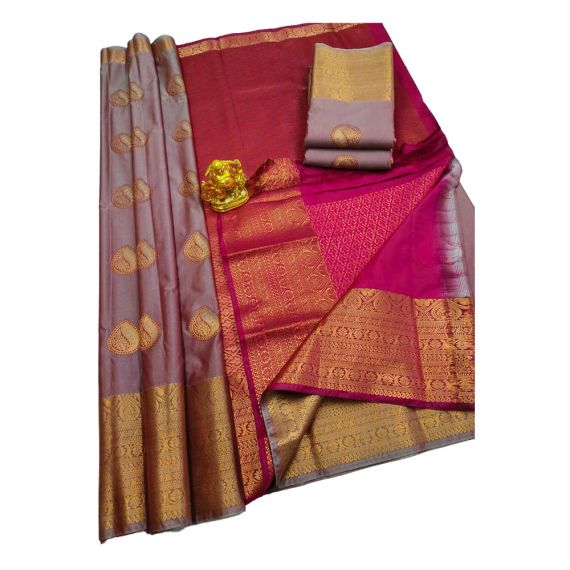 - Onion color Banaras silk saree - image 3 | Saree Palace Germany | Bazaa