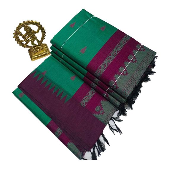 - Parrot green cotton saree with majenta boarder - image 3 | Saree Palace Germany | Bazaa