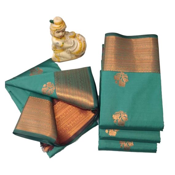 - Turquoise cotton silk saree - image 3 | Saree Palace Germany | Bazaa