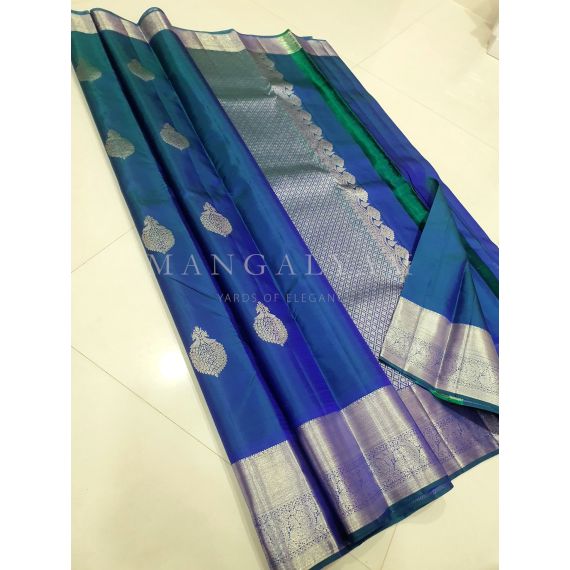 Blue with Silver Border Saree - image 1 | Mangalyam