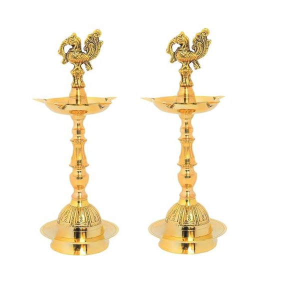 - Brass Samai Kuthu Vilakku Peacock Diya for Temple, Home Decor | Medium Size | Set of 2 - image 3 | Indi Store | Bazaa