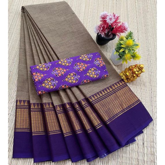 - Chettinad Cotton Sarees With Intricate Woven Jari Border with blouse - image 3 | Indi Store | Bazaa