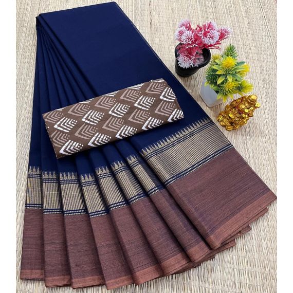 - Chettinad Cotton Sarees With Intricate Woven Jari Border with blouse - image 3 | Indi Store | Bazaa