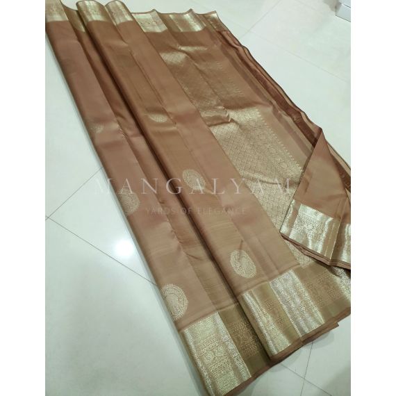- Light Brown with Silver Border Saree - image 1 | Mangalyam | Bazaa