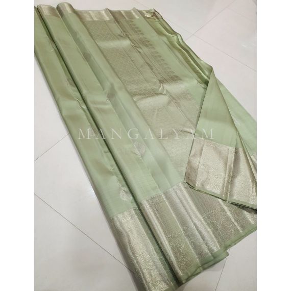 Light Green with Silver Border Saree - image 1 | Mangalyam